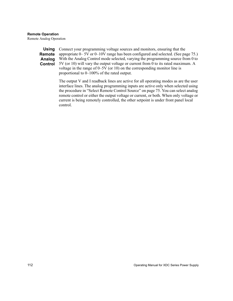 Using remote analog control | Xantrex Technology XDC User Manual | Page 114 / 254