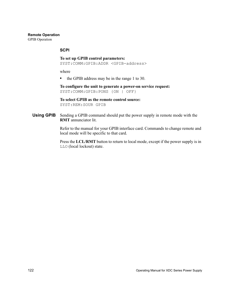 Scpi, Using gpib | Xantrex Technology XDC User Manual | Page 124 / 254