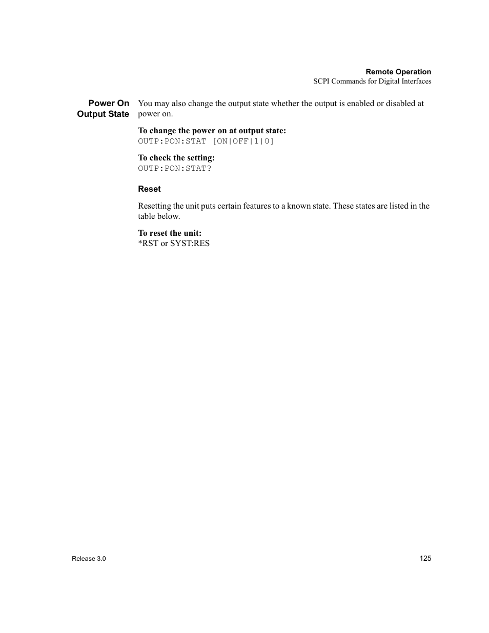 Power on output state, Reset | Xantrex Technology XDC User Manual | Page 127 / 254