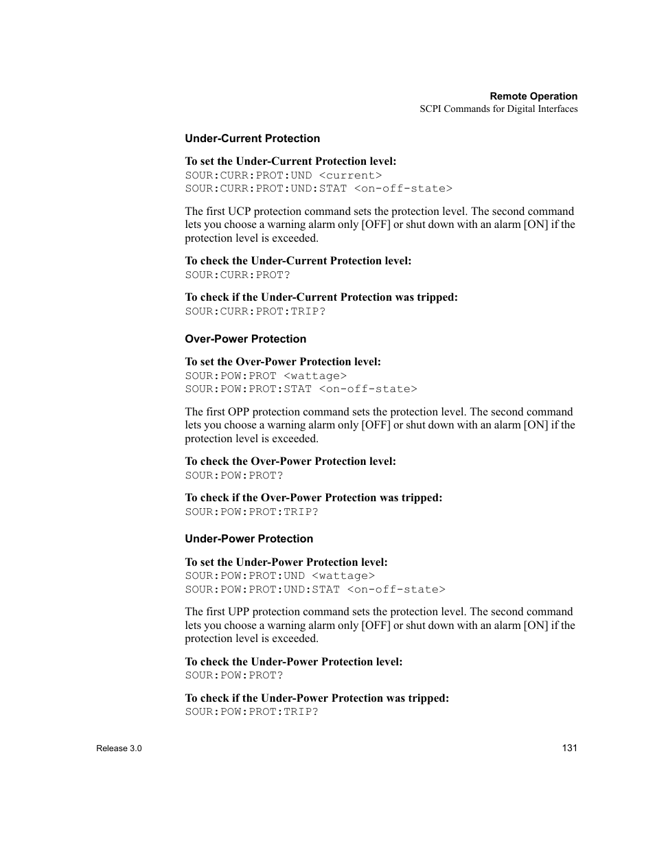 Under-current protection, Over-power protection, Under-power protection | Xantrex Technology XDC User Manual | Page 133 / 254