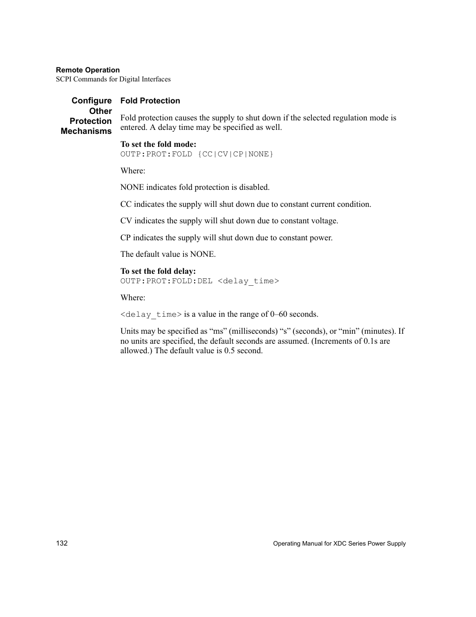 Configure other protection mechanisms, Fold protection | Xantrex Technology XDC User Manual | Page 134 / 254