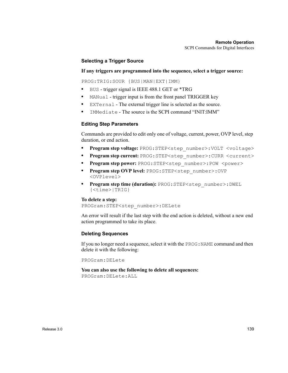 Selecting a trigger source, Editing step parameters, Deleting sequences | Xantrex Technology XDC User Manual | Page 141 / 254