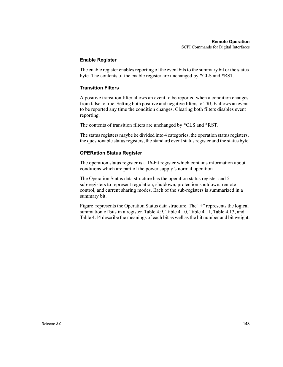 Enable register, Transition filters, Operation status register | Xantrex Technology XDC User Manual | Page 145 / 254