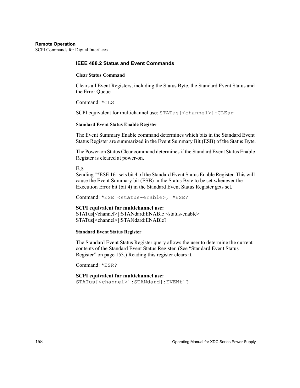 Ieee 488.2 status and event commands | Xantrex Technology XDC User Manual | Page 160 / 254