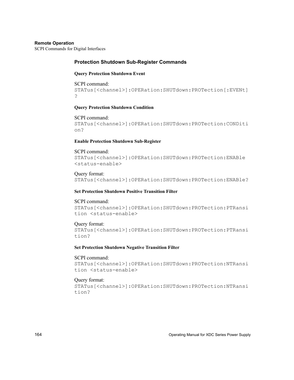 Protection shutdown sub-register commands | Xantrex Technology XDC User Manual | Page 166 / 254