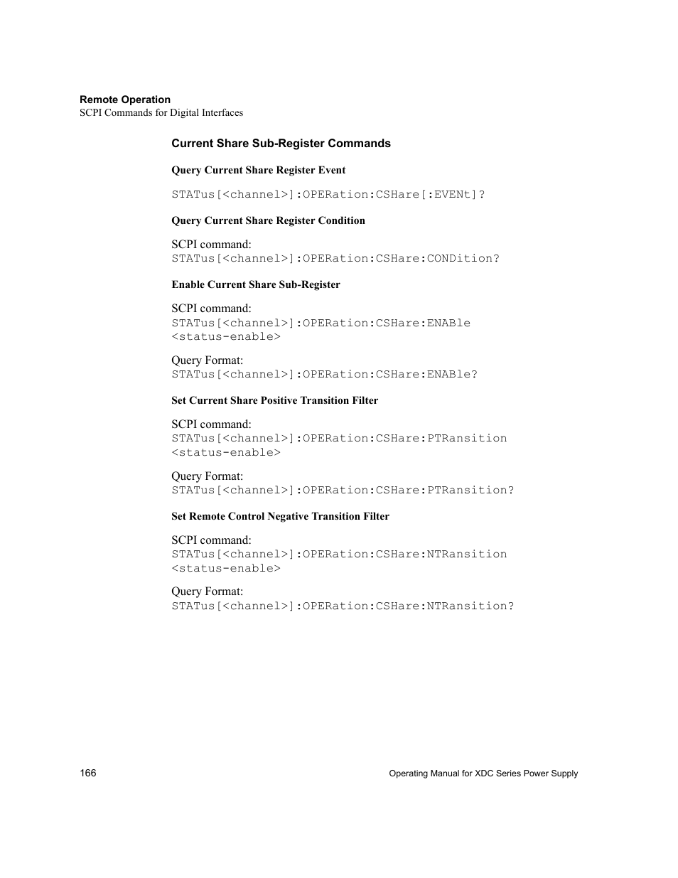 Current share sub-register commands | Xantrex Technology XDC User Manual | Page 168 / 254