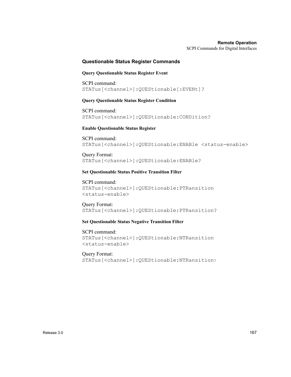 Questionable status register commands | Xantrex Technology XDC User Manual | Page 169 / 254