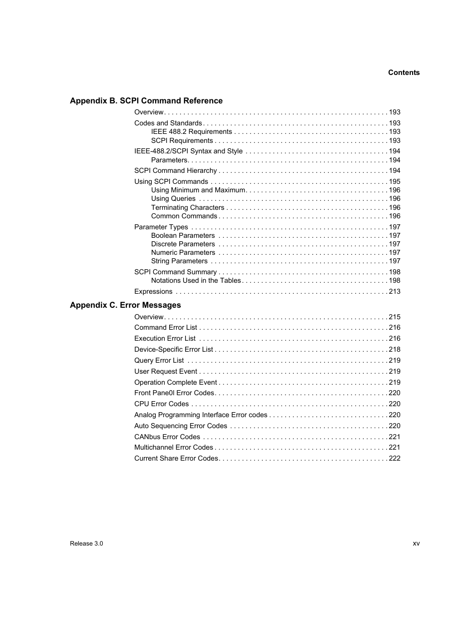 Appendixb. scpi command reference, Appendixc. error messages | Xantrex Technology XDC User Manual | Page 17 / 254