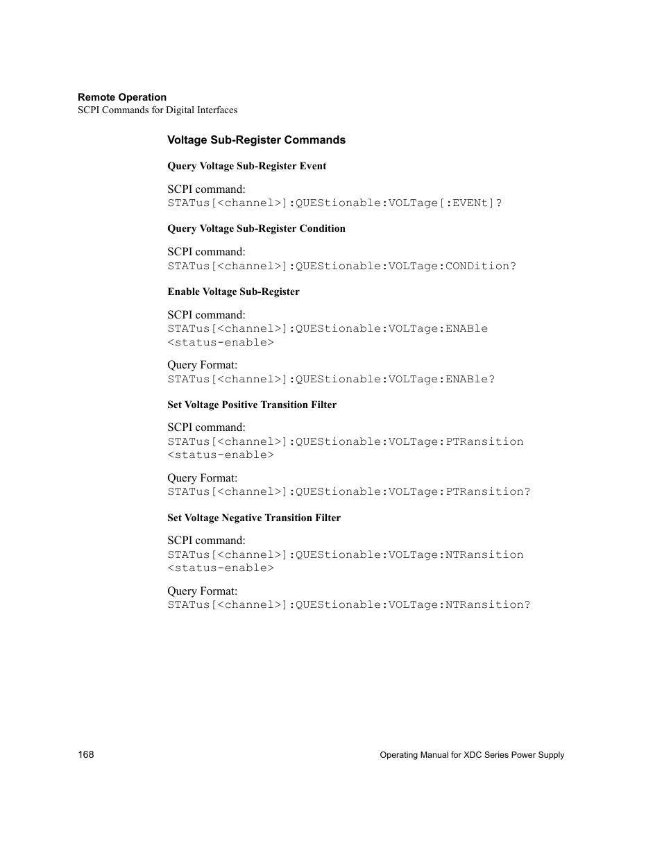 Voltage sub-register commands | Xantrex Technology XDC User Manual | Page 170 / 254