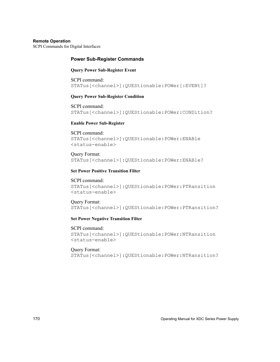 Power sub-register commands | Xantrex Technology XDC User Manual | Page 172 / 254