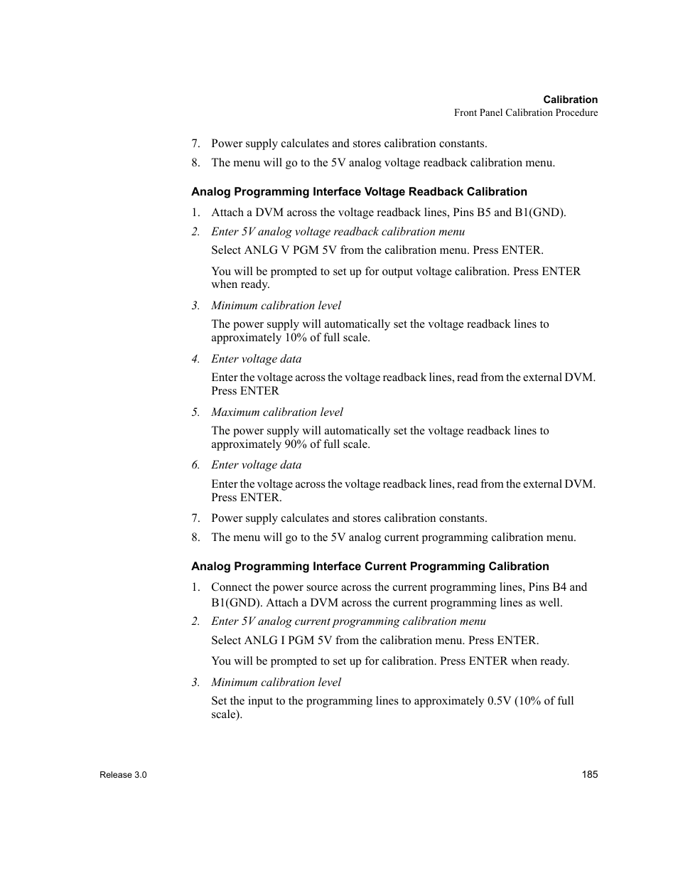 Enter 5v analog voltage readback calibration menu, Minimum calibration level, Enter voltage data | Maximum calibration level | Xantrex Technology XDC User Manual | Page 187 / 254