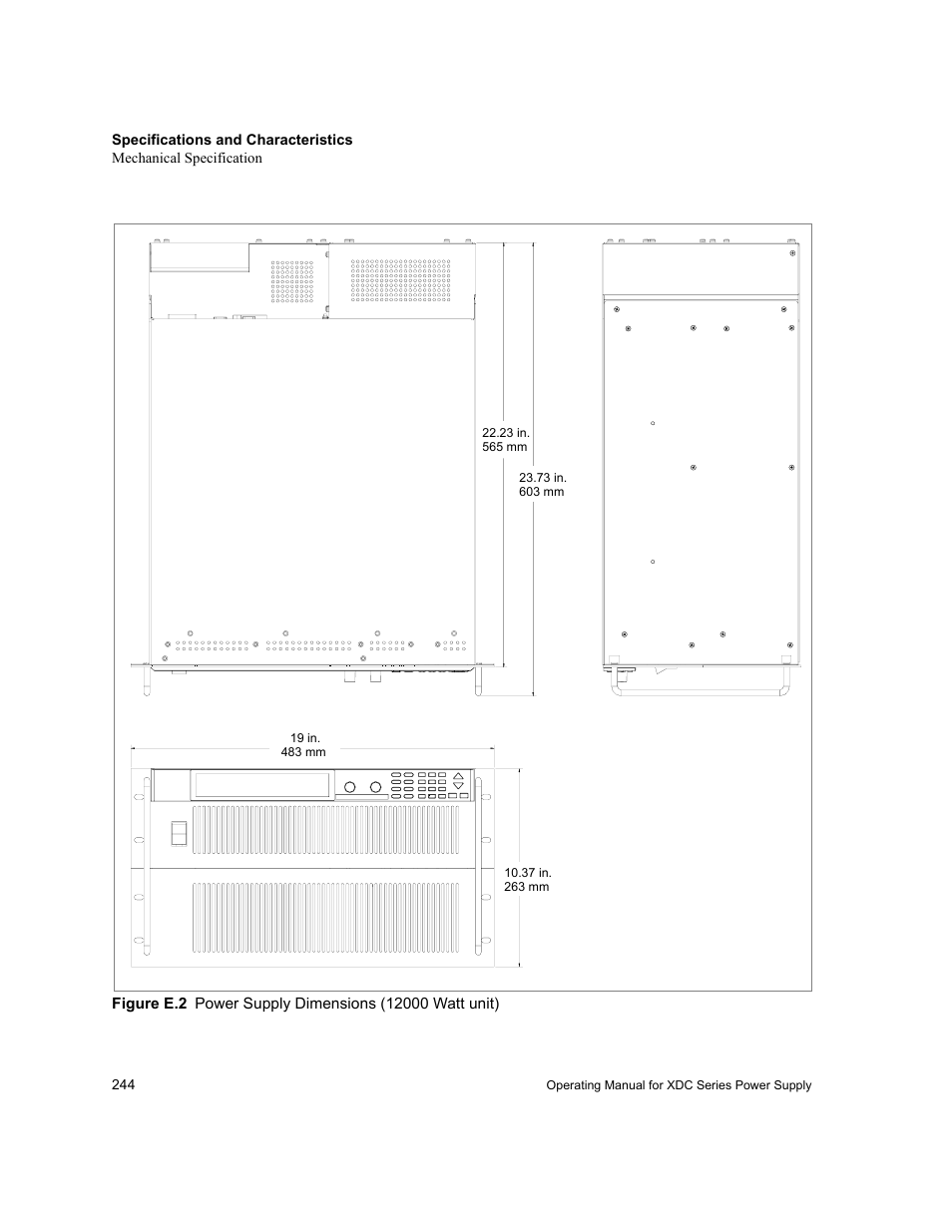 Figure e.2, Power supply dimensions (12000 watt unit) | Xantrex Technology XDC User Manual | Page 246 / 254