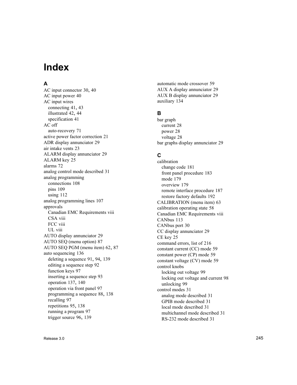 Index | Xantrex Technology XDC User Manual | Page 247 / 254