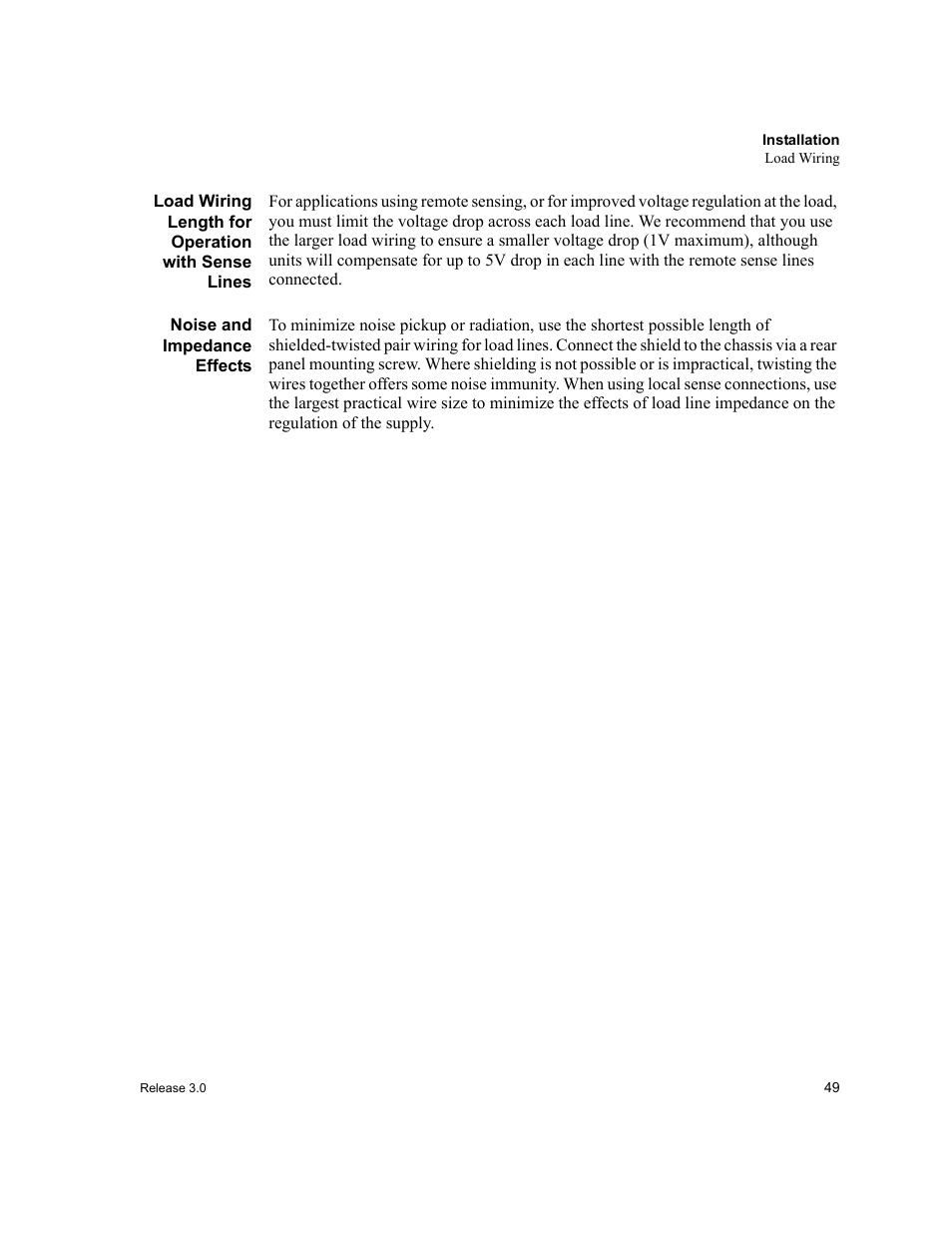 Load wiring length for operation with sense lines, Noise and impedance effects | Xantrex Technology XDC User Manual | Page 51 / 254