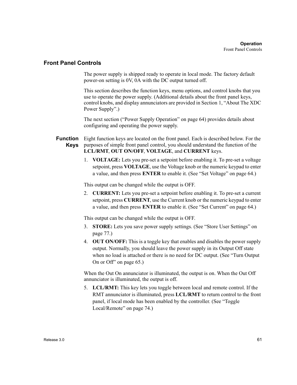 Front panel controls, Function keys | Xantrex Technology XDC User Manual | Page 63 / 254