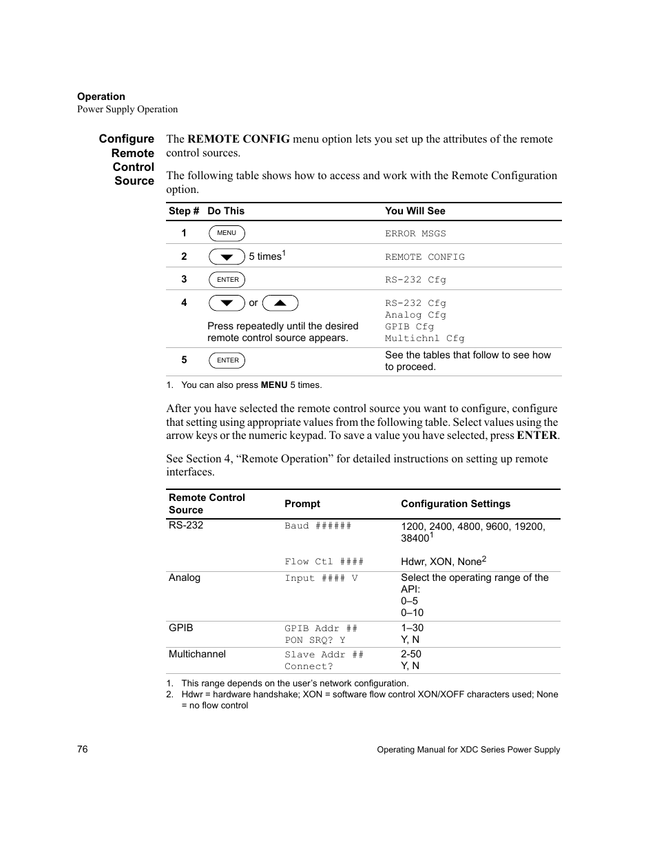 Configure remote control source, Configure | Xantrex Technology XDC User Manual | Page 78 / 254