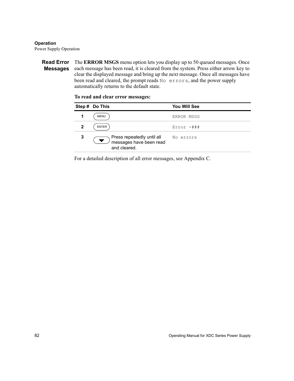 Read error messages, Read error messages” on | Xantrex Technology XDC User Manual | Page 84 / 254