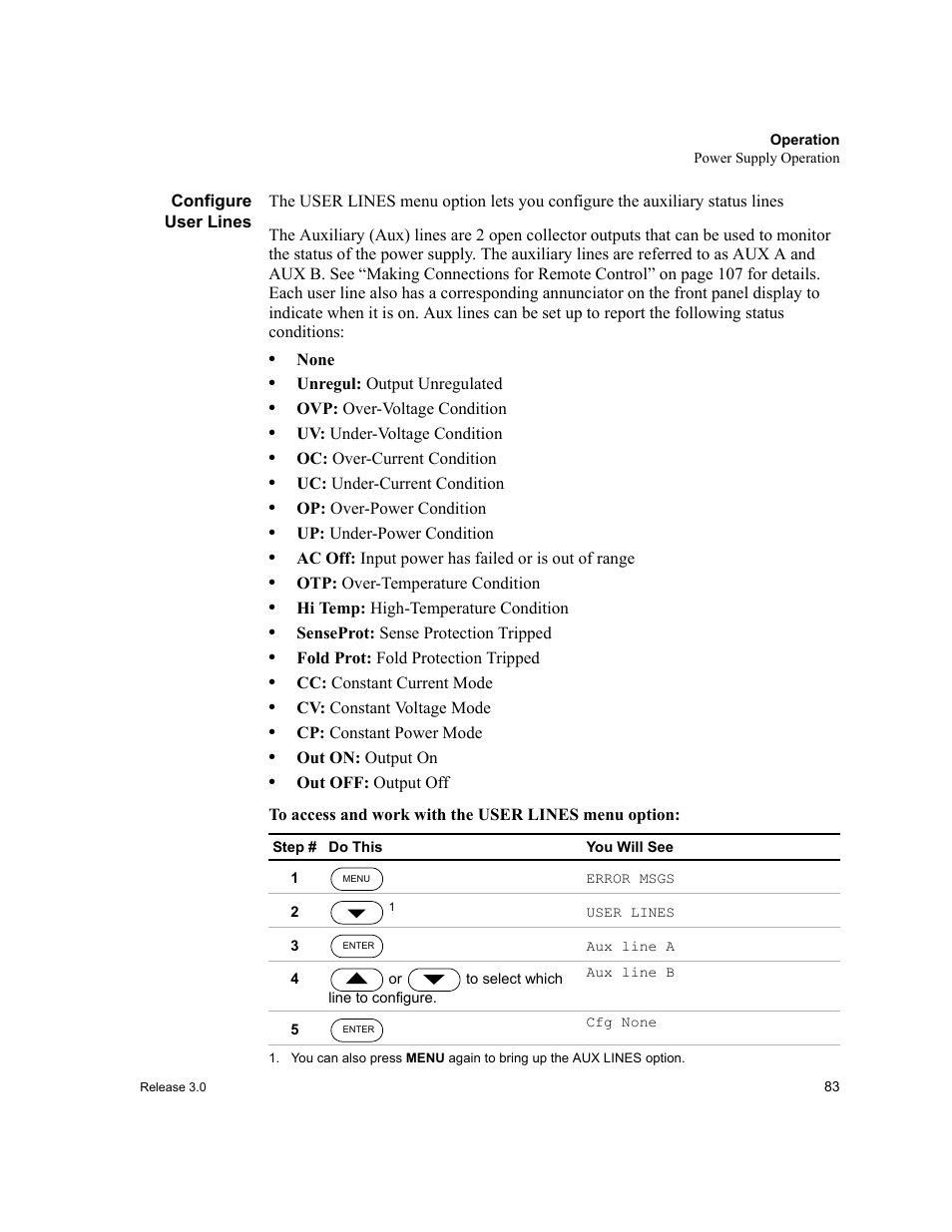 Configure user lines, See “configure user | Xantrex Technology XDC User Manual | Page 85 / 254