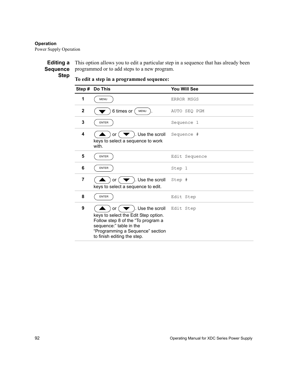 Editing a sequence step | Xantrex Technology XDC User Manual | Page 94 / 254