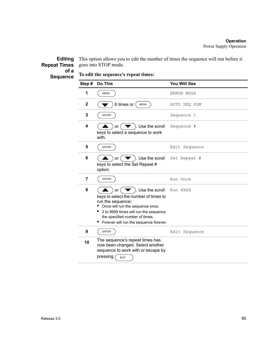 Editing repeat times of a sequence | Xantrex Technology XDC User Manual | Page 97 / 254