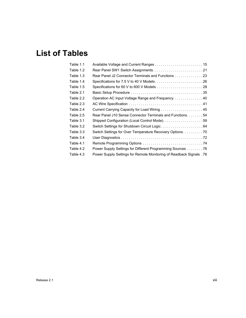 List of tables | Xantrex Technology XFR 2800 User Manual | Page 15 / 90