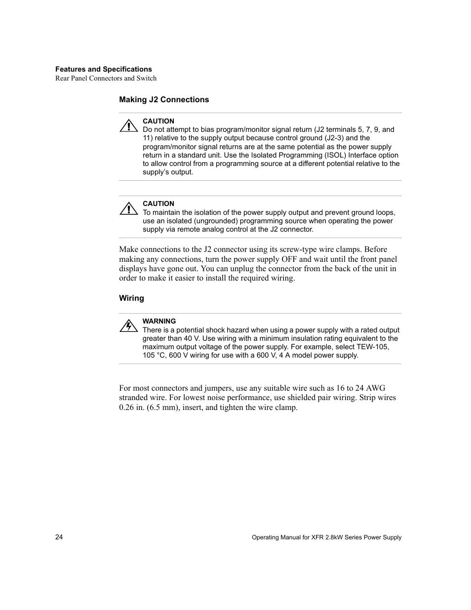 Making j2 connections, Wiring | Xantrex Technology XFR 2800 User Manual | Page 26 / 90