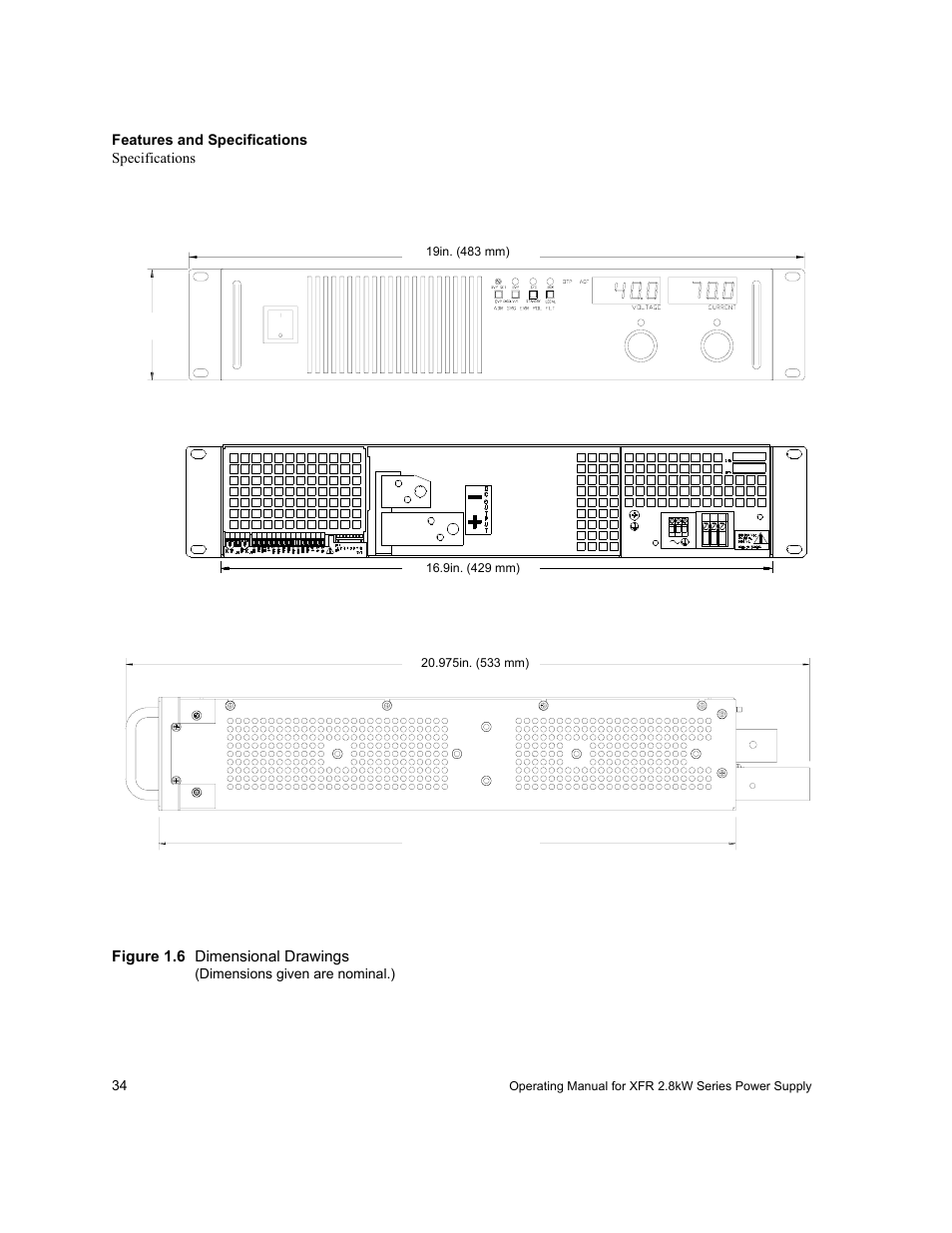 63 mm), Figure 1.6 dimensional drawings, Dimensions given are nominal.) | Figure 1.6 | Xantrex Technology XFR 2800 User Manual | Page 36 / 90