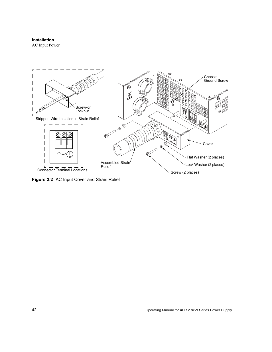 Figure 2.2 ac input cover and strain relief, Figure 2.2, Figure 2.2 detail (top | T in figure 2.2. t | Xantrex Technology XFR 2800 User Manual | Page 44 / 90