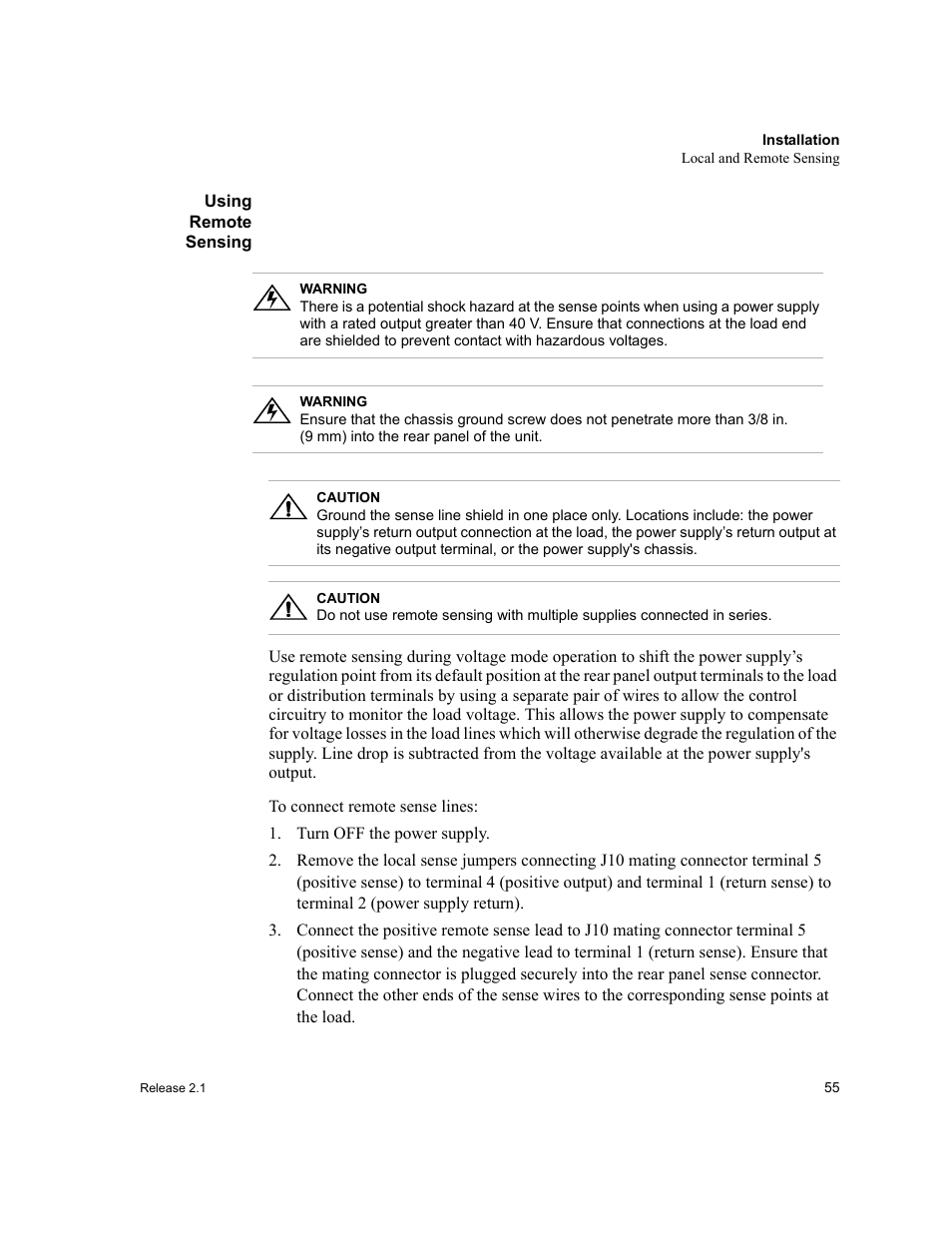 Using remote sensing, Turn off the power supply | Xantrex Technology XFR 2800 User Manual | Page 57 / 90