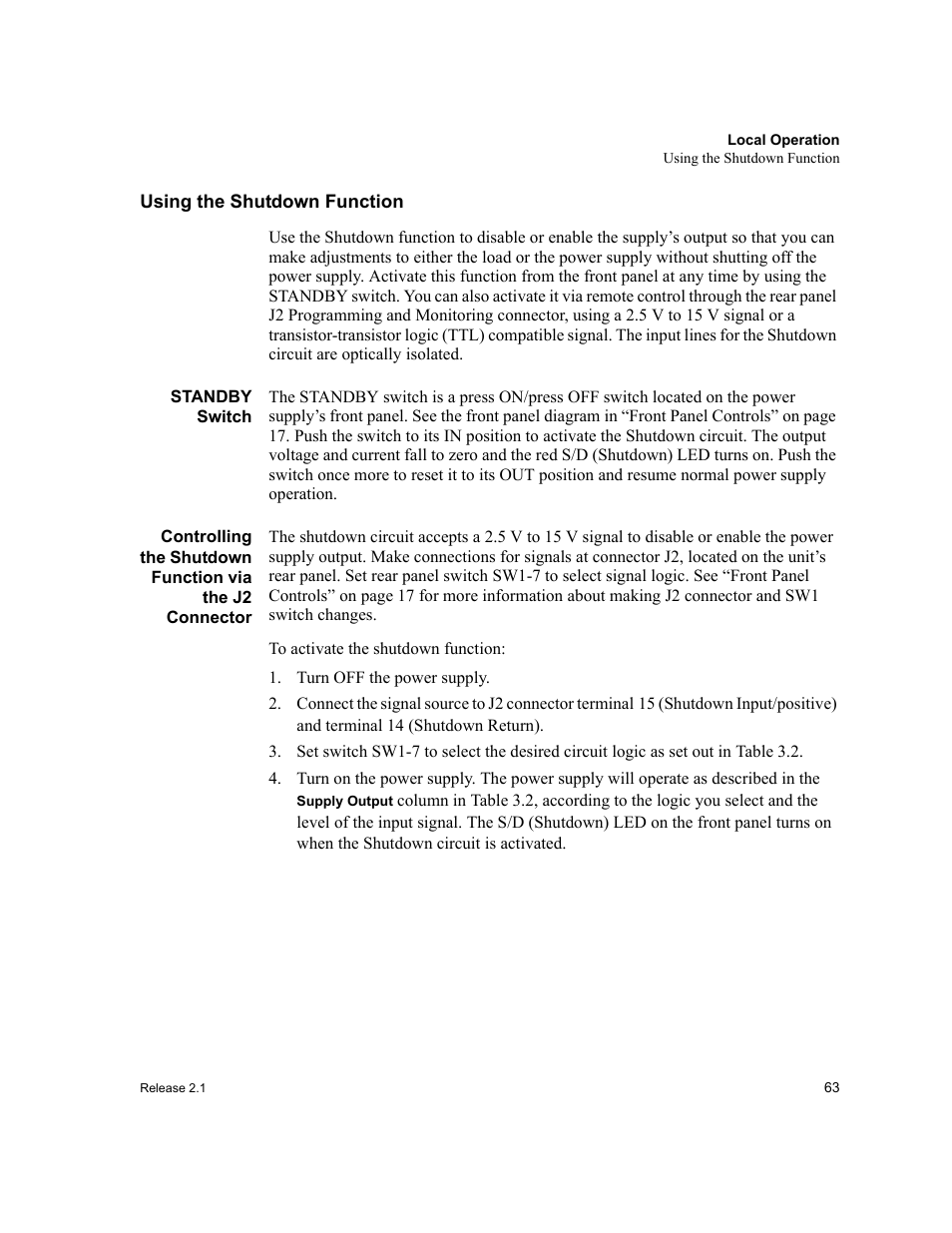 Using the shutdown function, Standby switch, Turn off the power supply | Xantrex Technology XFR 2800 User Manual | Page 65 / 90