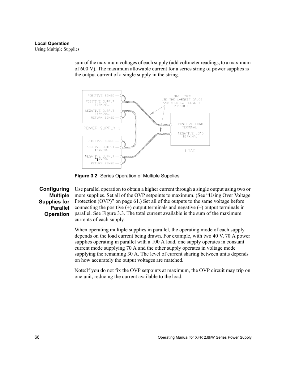 Figure 3.2 series operation of multiple supplies, Figure 3.2, Series operation of multiple supplies | Xantrex Technology XFR 2800 User Manual | Page 68 / 90