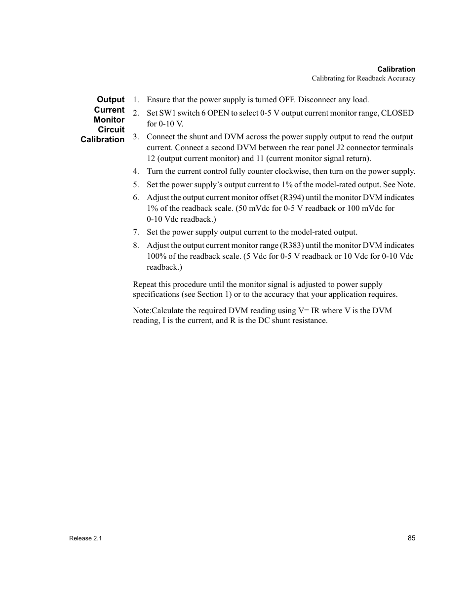 Output current monitor circuit calibration | Xantrex Technology XFR 2800 User Manual | Page 87 / 90