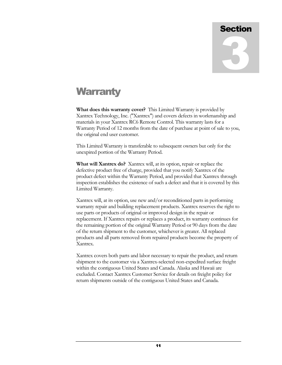 Warranty | Xantrex Technology RC6 User Manual | Page 12 / 16