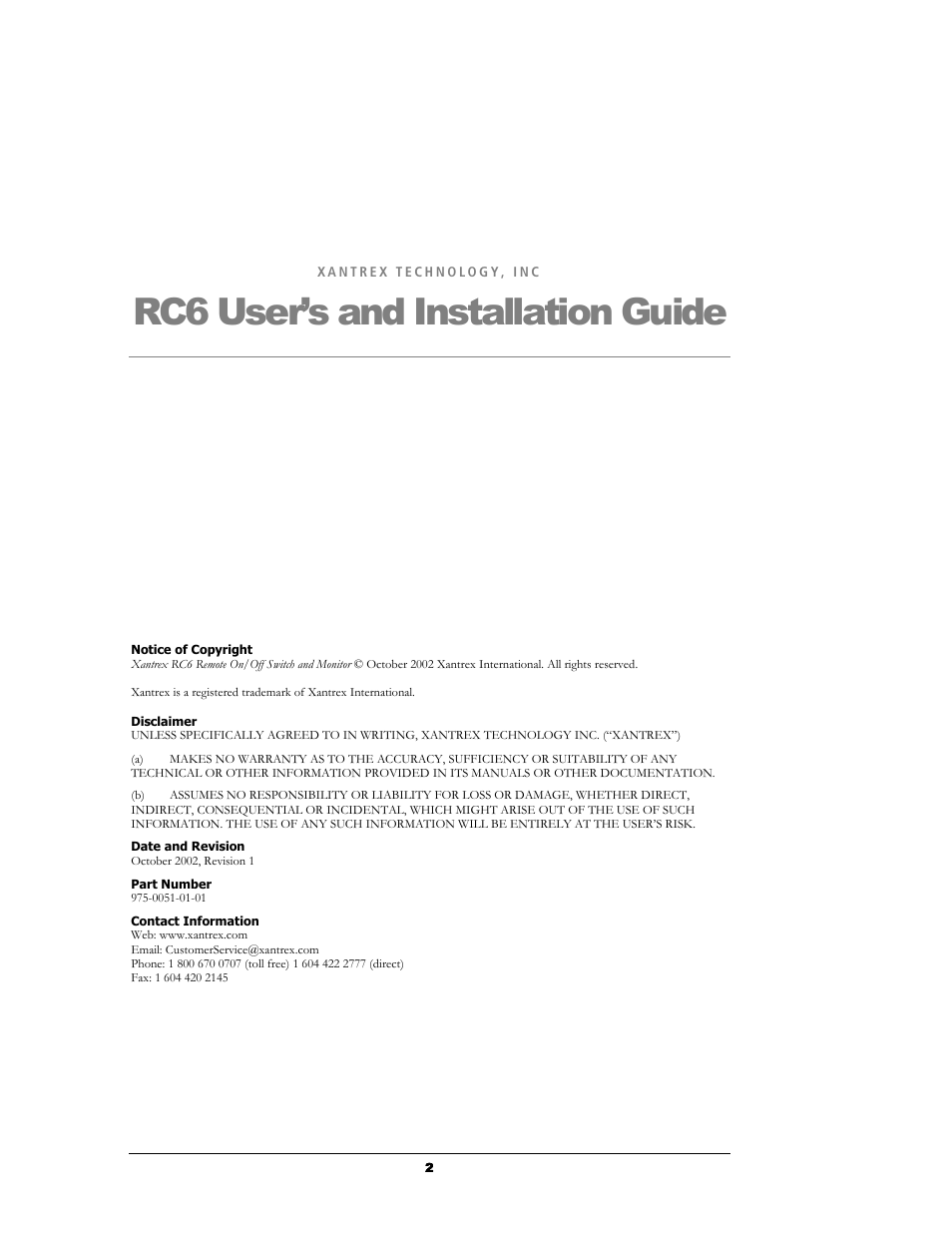 Rc6 user’s and installation guide | Xantrex Technology RC6 User Manual | Page 3 / 16