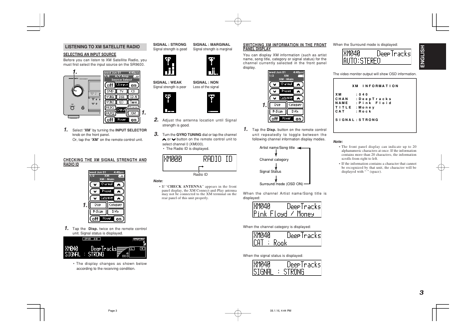 XM Satellite Radio SR9600A User Manual | Page 3 / 6