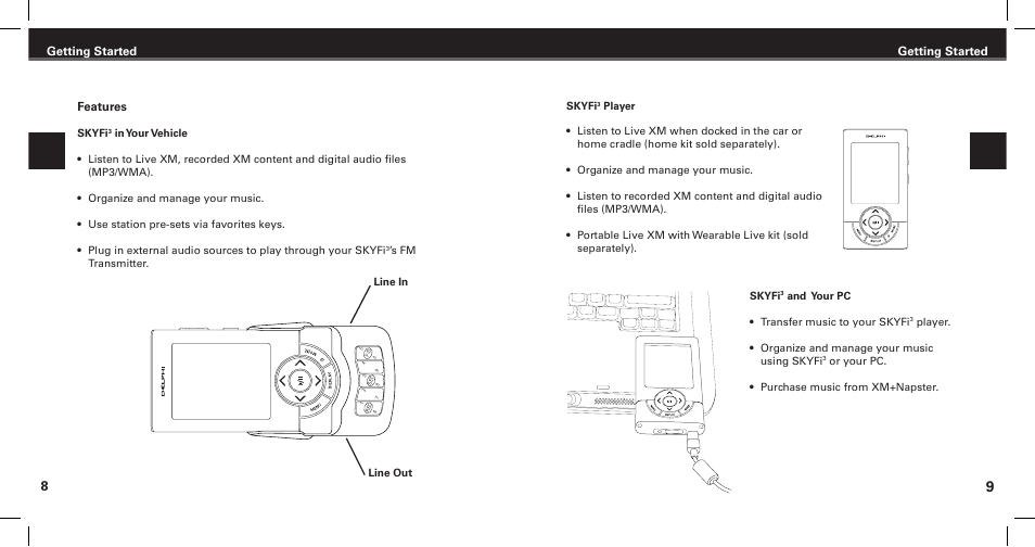 Getting started, Features | XM Satellite Radio Satellite Radio Digital Audio Player User Manual | Page 6 / 38