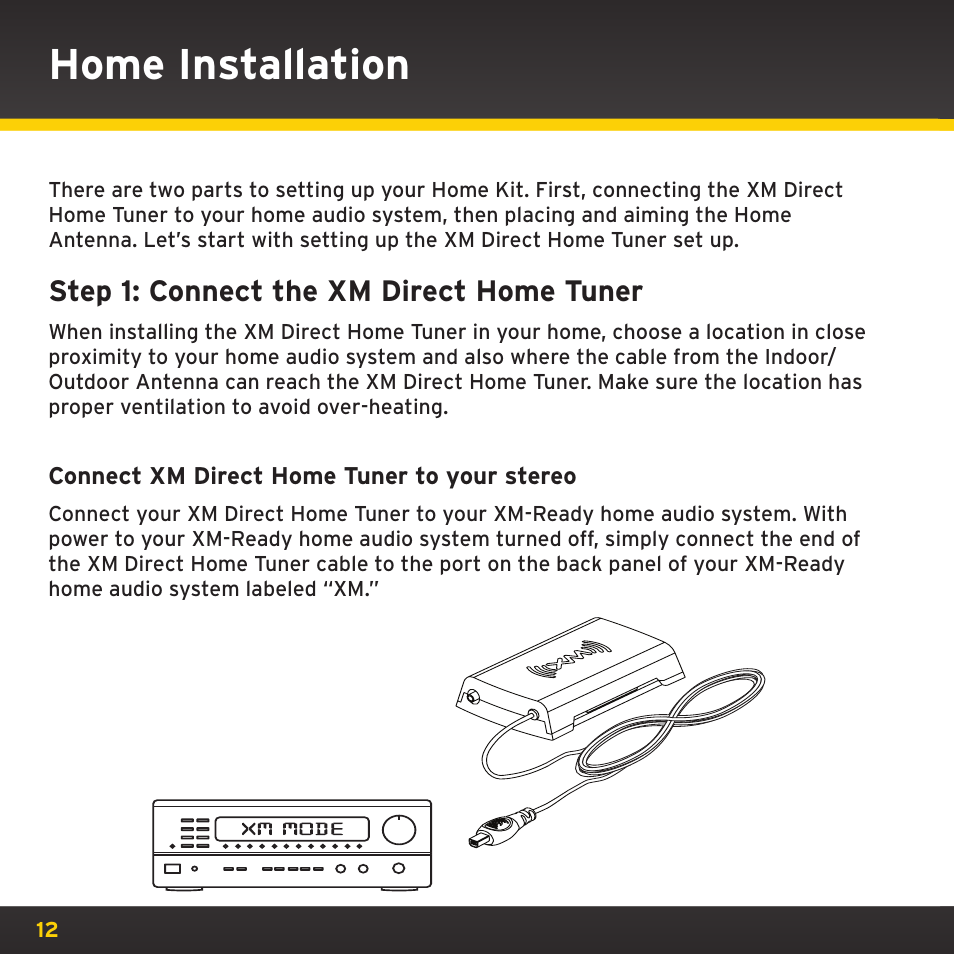 Home installation | XM Satellite Radio XHD2KUG0809 User Manual | Page 12 / 32