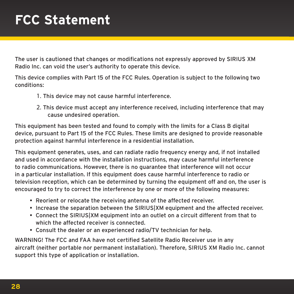 Fcc statement | XM Satellite Radio XHD2KUG0809 User Manual | Page 28 / 32