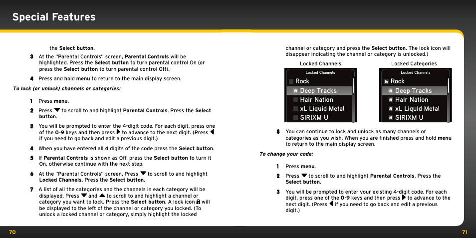 Special features | XM Satellite Radio XDNX1V1KC User Manual | Page 36 / 58