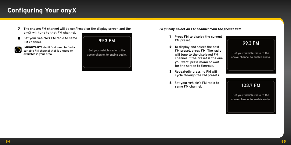 Configuring your onyx, 3 fm | XM Satellite Radio XDNX1V1KC User Manual | Page 43 / 58