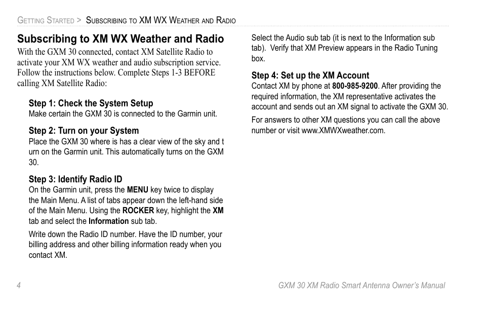 Subscribing to xm wx weather and radio | XM Satellite Radio GXM30 User Manual | Page 10 / 48