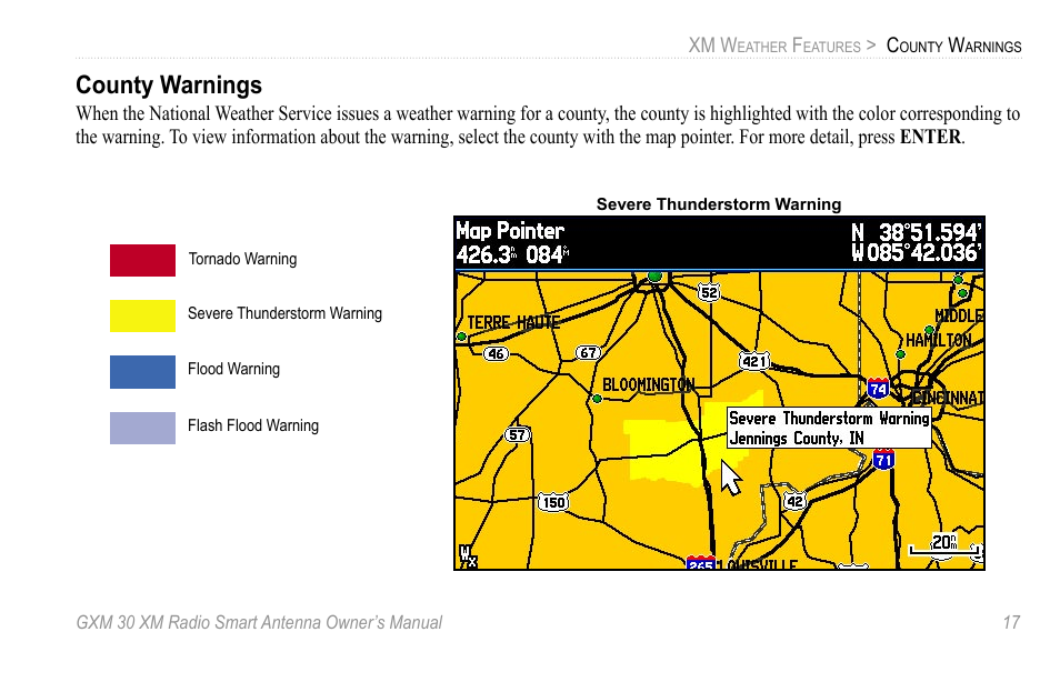 County warnings | XM Satellite Radio GXM30 User Manual | Page 23 / 48