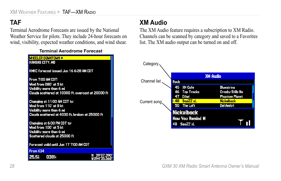 Xm audio | XM Satellite Radio GXM30 User Manual | Page 34 / 48
