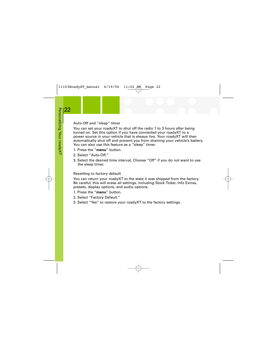 XM Satellite Radio SA10175 User Manual | Page 22 / 40