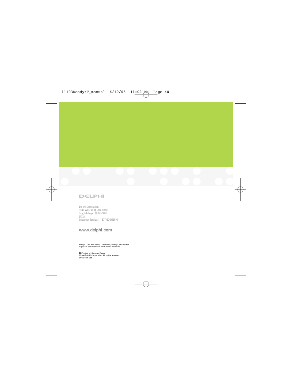 XM Satellite Radio SA10175 User Manual | Page 40 / 40