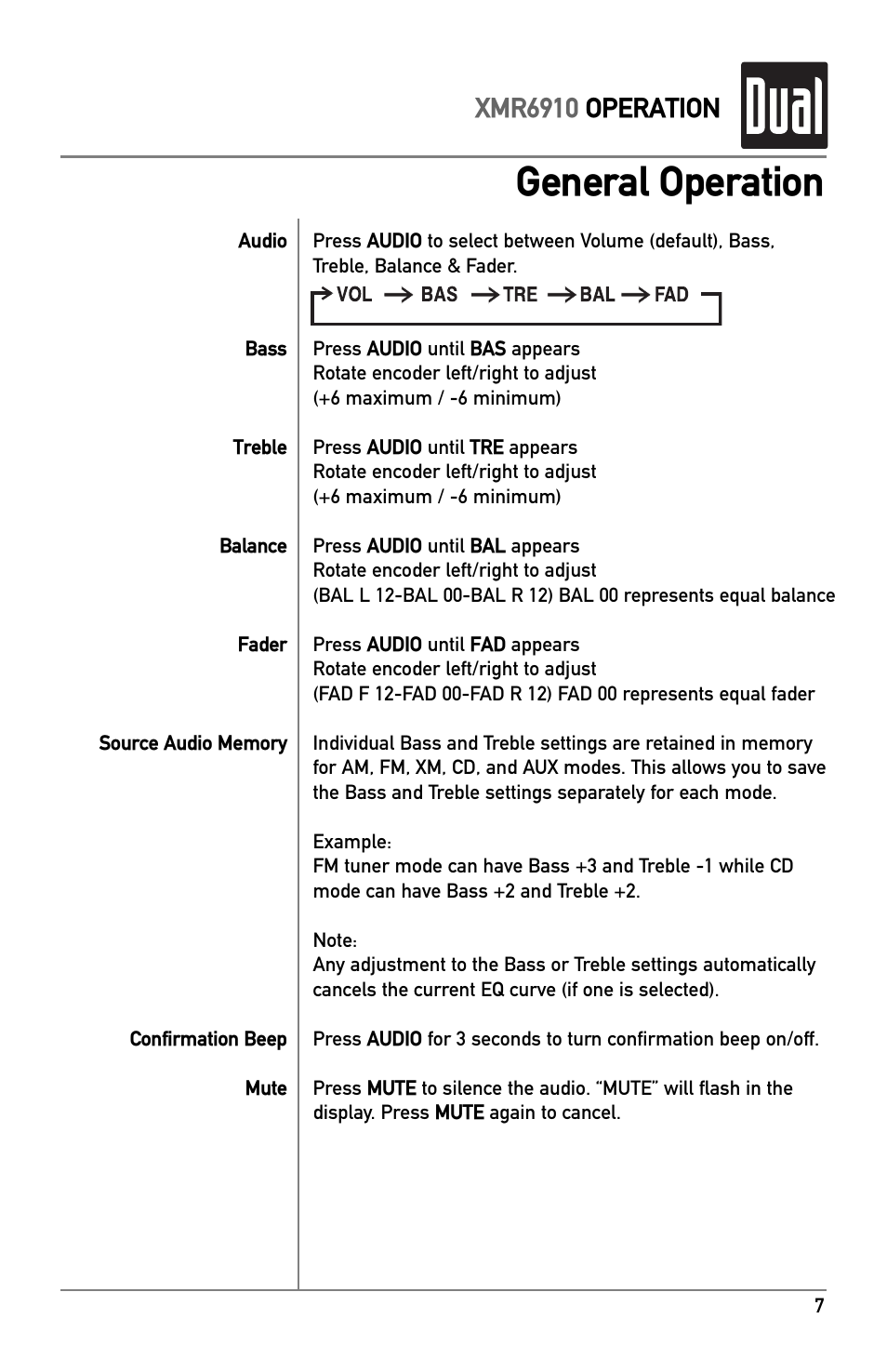 General operation, Xmr6910 operation | XM Satellite Radio XMR6910 User Manual | Page 7 / 16