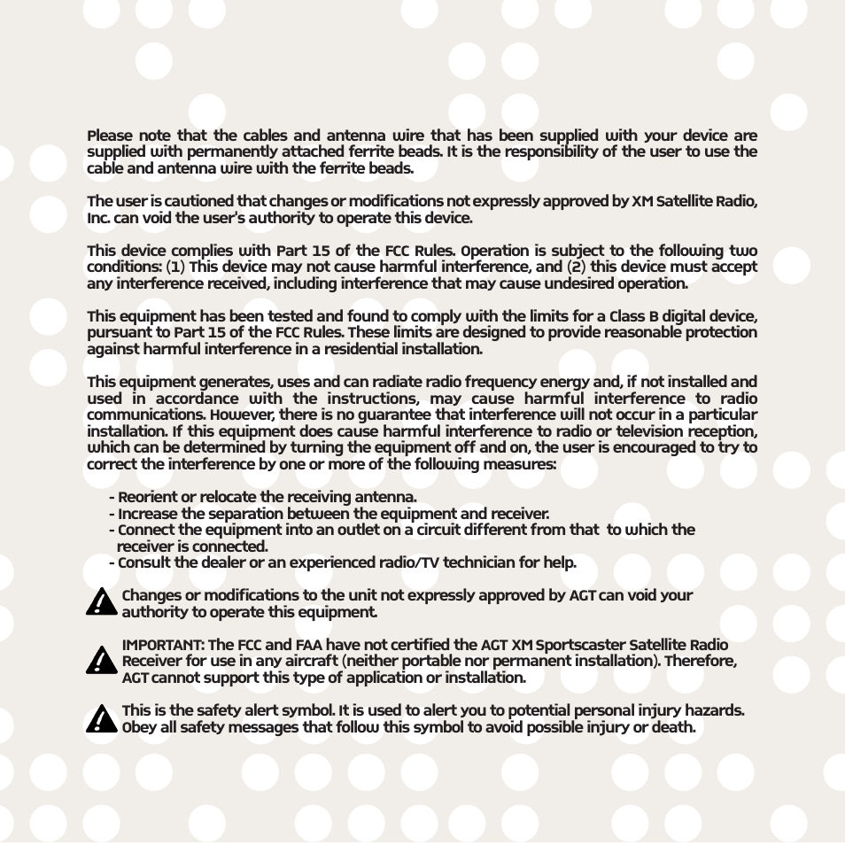 XM Satellite Radio R101 User Manual | Page 2 / 32