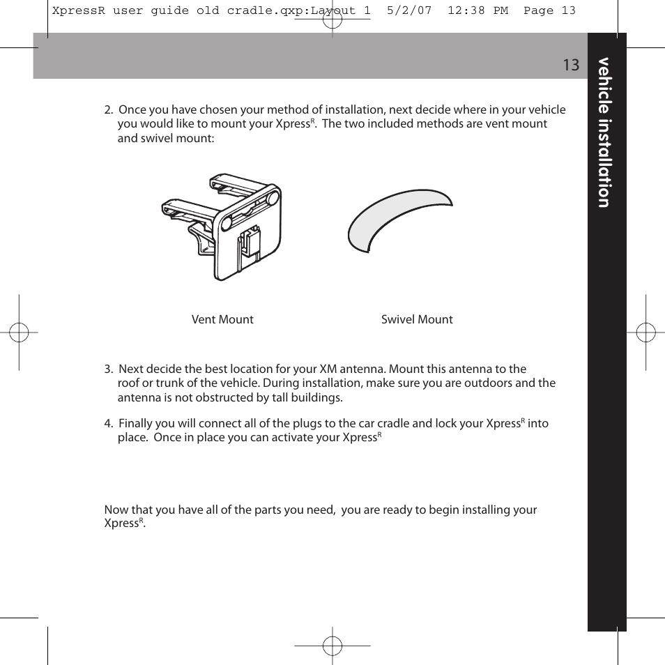 Ve h ic le in s ta lla ti o n 13 | XM Satellite Radio XpressR User Manual | Page 13 / 62