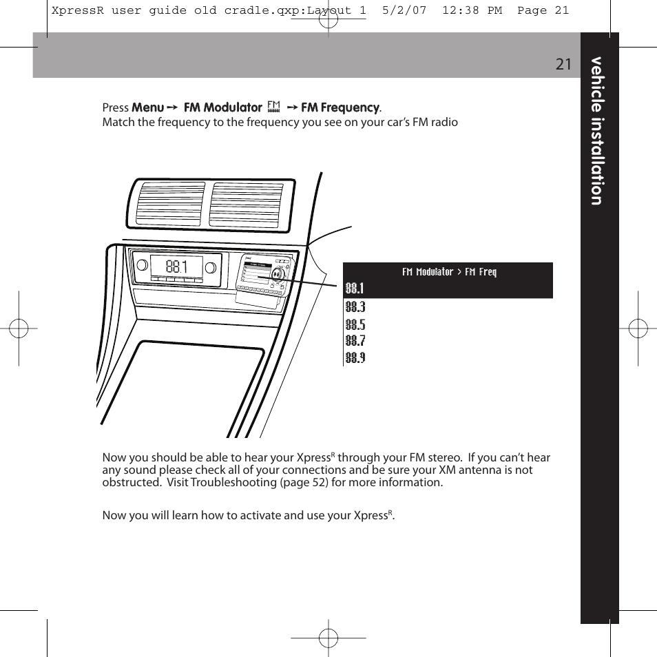 Ve h ic le in s ta lla ti o n 21 | XM Satellite Radio XpressR User Manual | Page 21 / 62