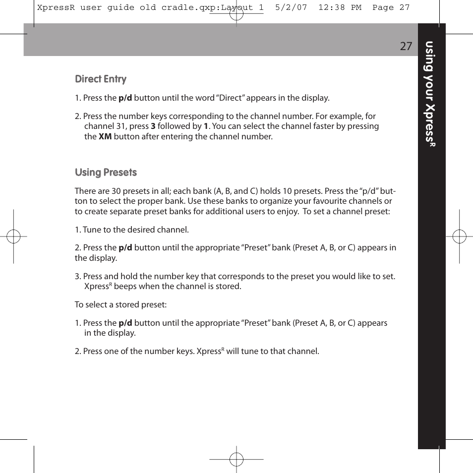 XM Satellite Radio XpressR User Manual | Page 27 / 62